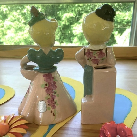 Vintage 1940s Ceramic Vase - Man & Woman Couple Pair - Delee Art - Picture 2 of 6